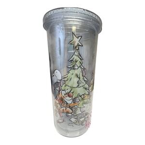 Disney Winnie The Pooh Christmas Large Plastic‎ Tumbler With Straw And Snow